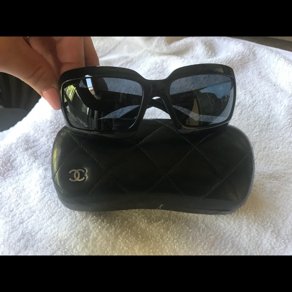 New Chanel mother of pearl black sunglasses